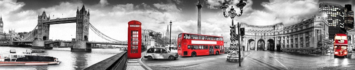 Скинали. Лондон. Черно-белый рисунок с красными вставками.